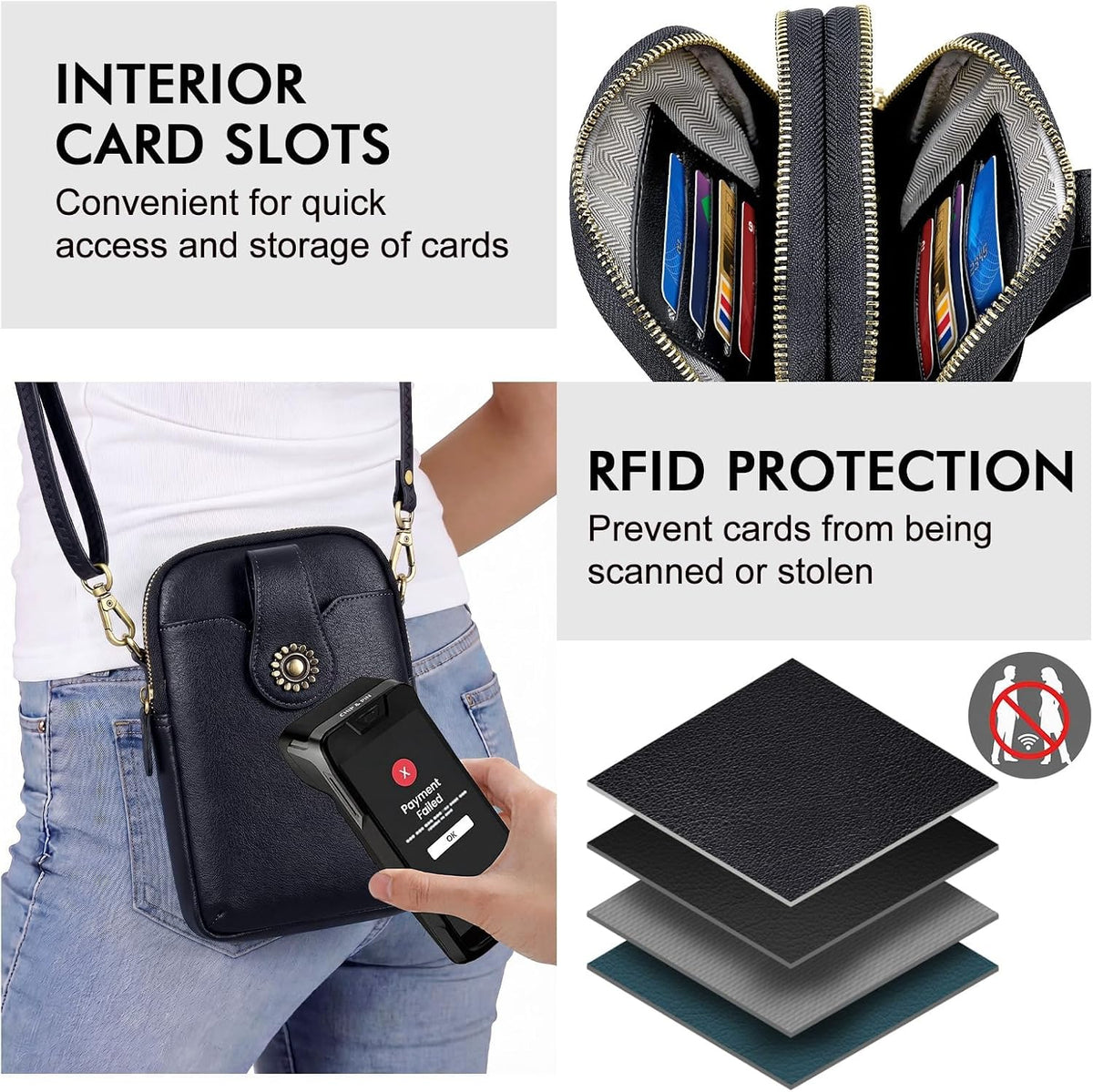 Small Crossbody Bags for Women, Leather RFID Cell Phone Purse, Trendy Travel Crossbody Purses with Zipper