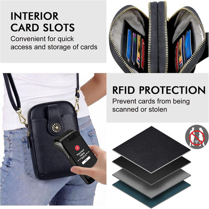 Small Crossbody Bags for Women, Leather RFID Cell Phone Purse, Trendy Travel Crossbody Purses with Zipper