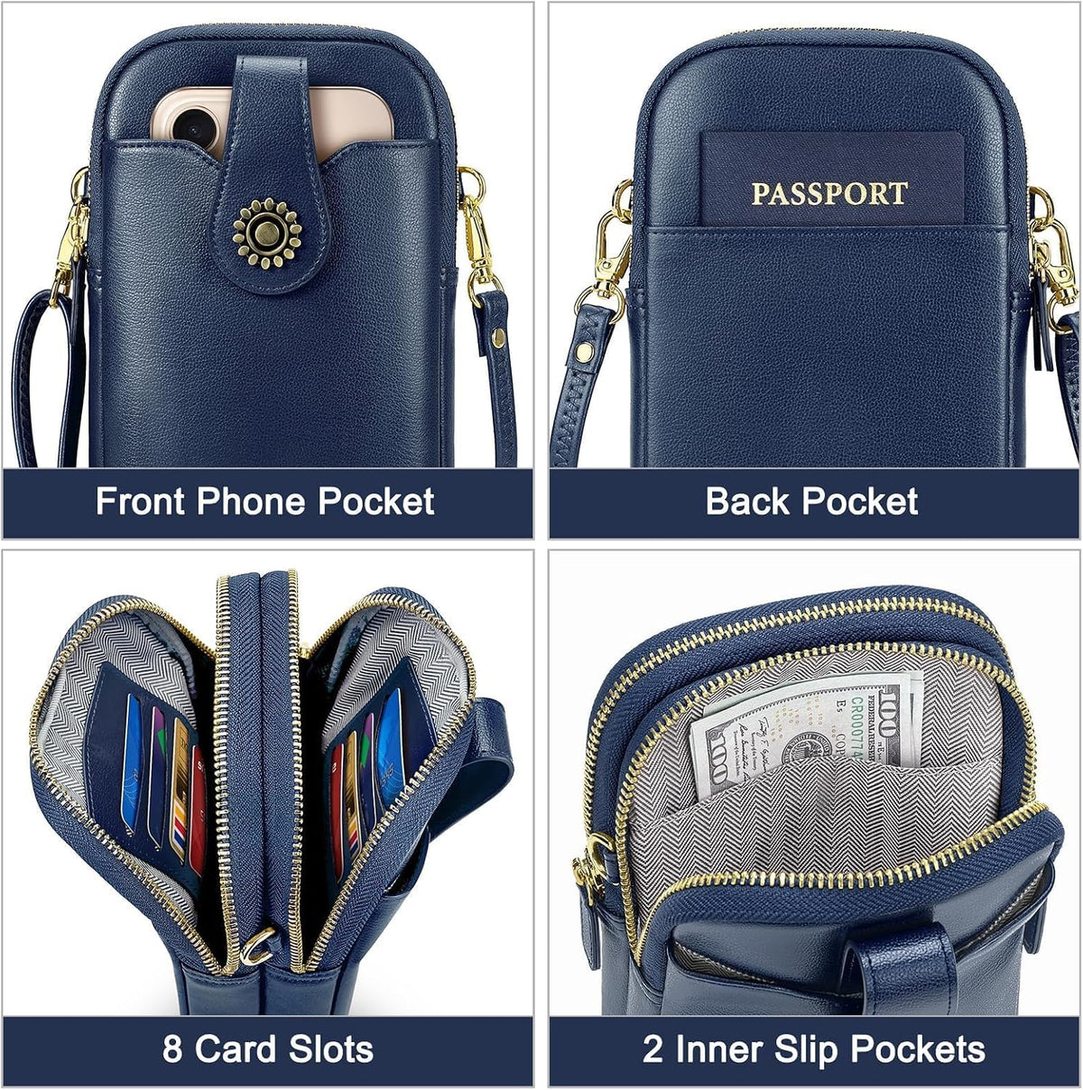 Small Crossbody Bags for Women, Leather RFID Cell Phone Purse, Trendy Travel Crossbody Purses with Zipper