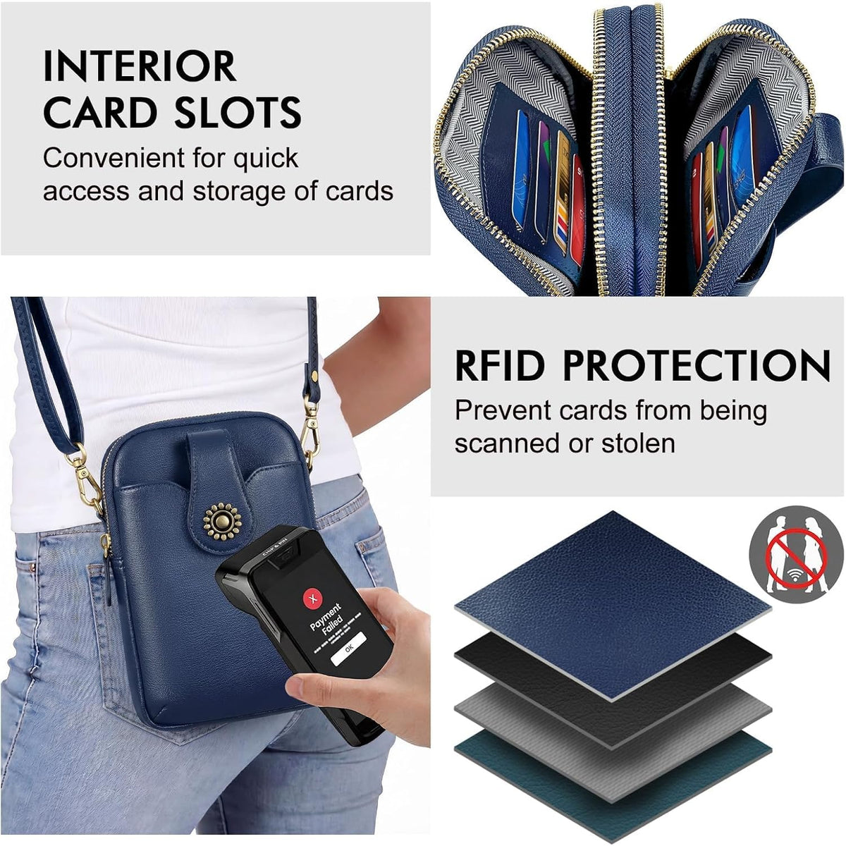 Small Crossbody Bags for Women, Leather RFID Cell Phone Purse, Trendy Travel Crossbody Purses with Zipper