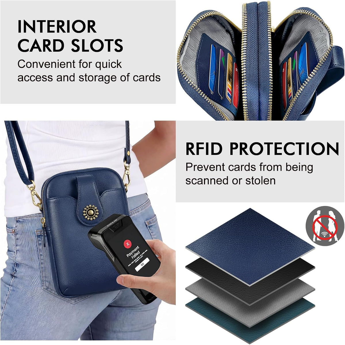 Small Crossbody Bags for Women, Leather RFID Cell Phone Purse, Trendy Travel Crossbody Purses with Zipper