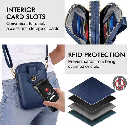 Small Crossbody Bags for Women, Leather RFID Cell Phone Purse, Trendy Travel Crossbody Purses with Zipper