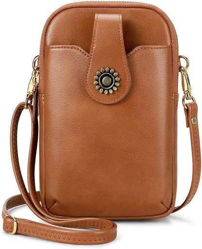 Small Crossbody Bags for Women, Leather RFID Cell Phone Purse, Trendy Travel Crossbody Purses with Zipper