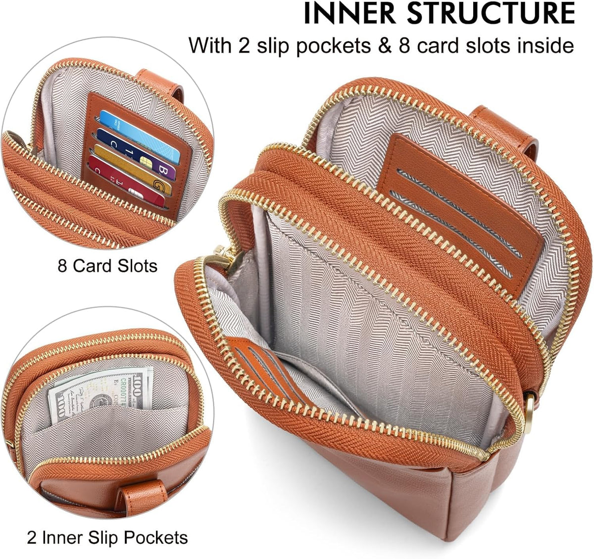 Small Crossbody Bags for Women, Leather RFID Cell Phone Purse, Trendy Travel Crossbody Purses with Zipper