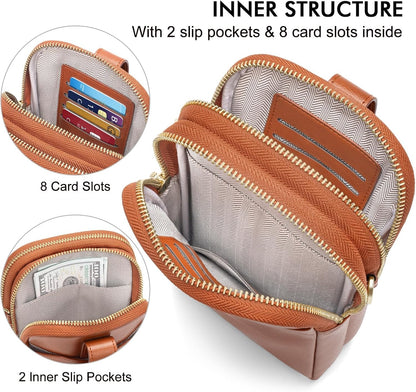 Small Crossbody Bags for Women, Leather RFID Cell Phone Purse, Trendy Travel Crossbody Purses with Zipper