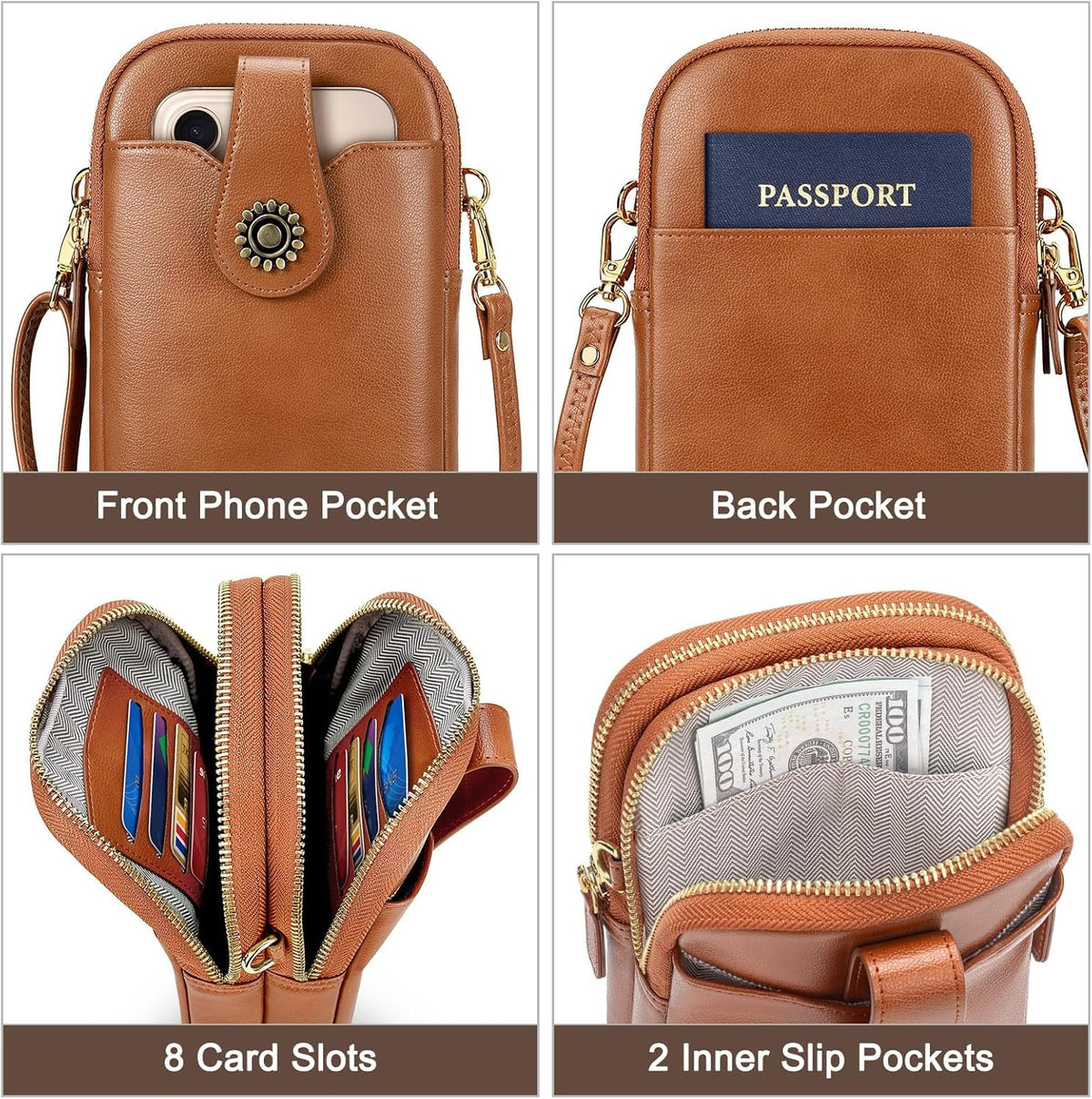 Small Crossbody Bags for Women, Leather RFID Cell Phone Purse, Trendy Travel Crossbody Purses with Zipper