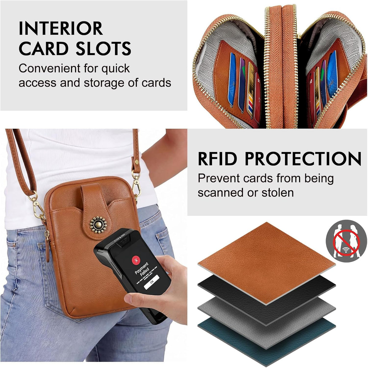 Small Crossbody Bags for Women, Leather RFID Cell Phone Purse, Trendy Travel Crossbody Purses with Zipper
