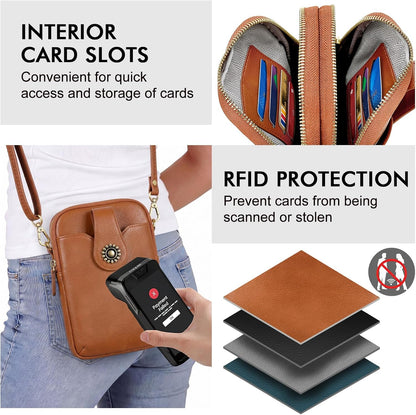 Small Crossbody Bags for Women, Leather RFID Cell Phone Purse, Trendy Travel Crossbody Purses with Zipper