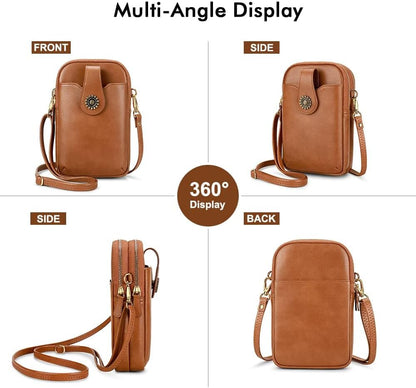 Small Crossbody Bags for Women, Leather RFID Cell Phone Purse, Trendy Travel Crossbody Purses with Zipper