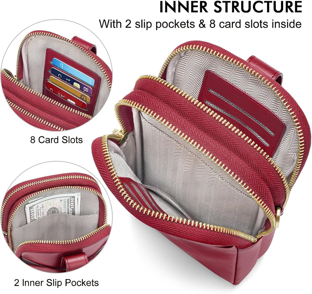 Small Crossbody Bags for Women, Leather RFID Cell Phone Purse, Trendy Travel Crossbody Purses with Zipper