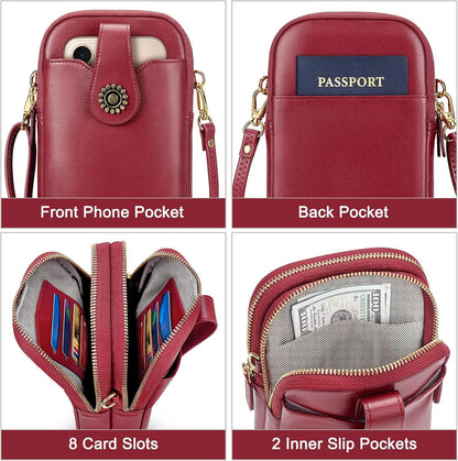 Small Crossbody Bags for Women, Leather RFID Cell Phone Purse, Trendy Travel Crossbody Purses with Zipper