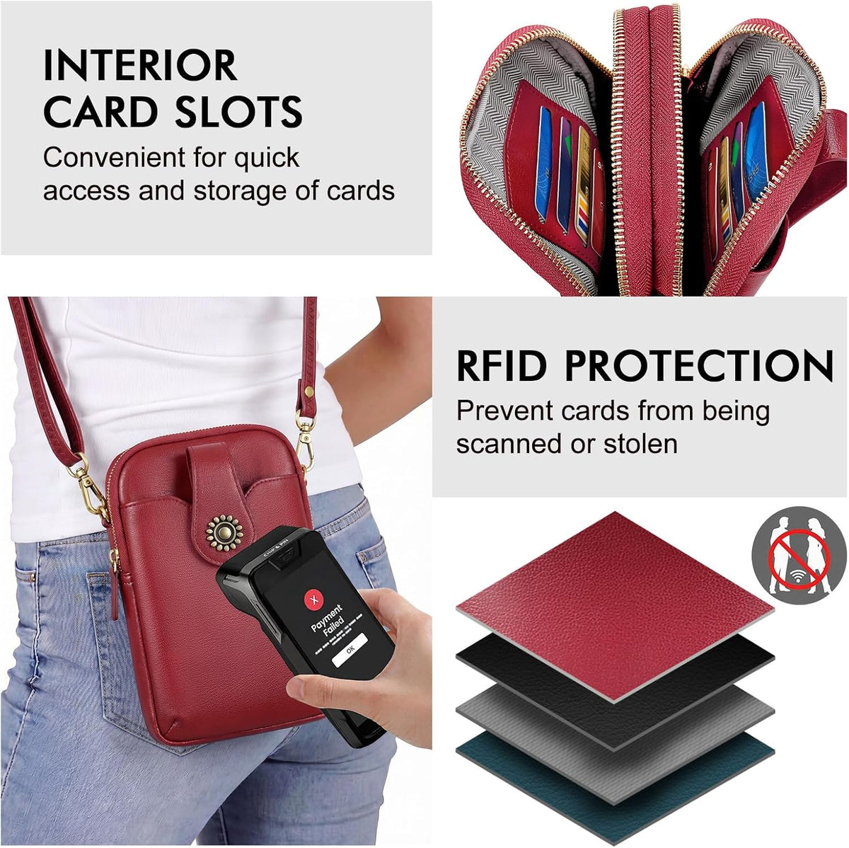 Small Crossbody Bags for Women, Leather RFID Cell Phone Purse, Trendy Travel Crossbody Purses with Zipper