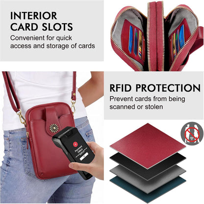 Small Crossbody Bags for Women, Leather RFID Cell Phone Purse, Trendy Travel Crossbody Purses with Zipper