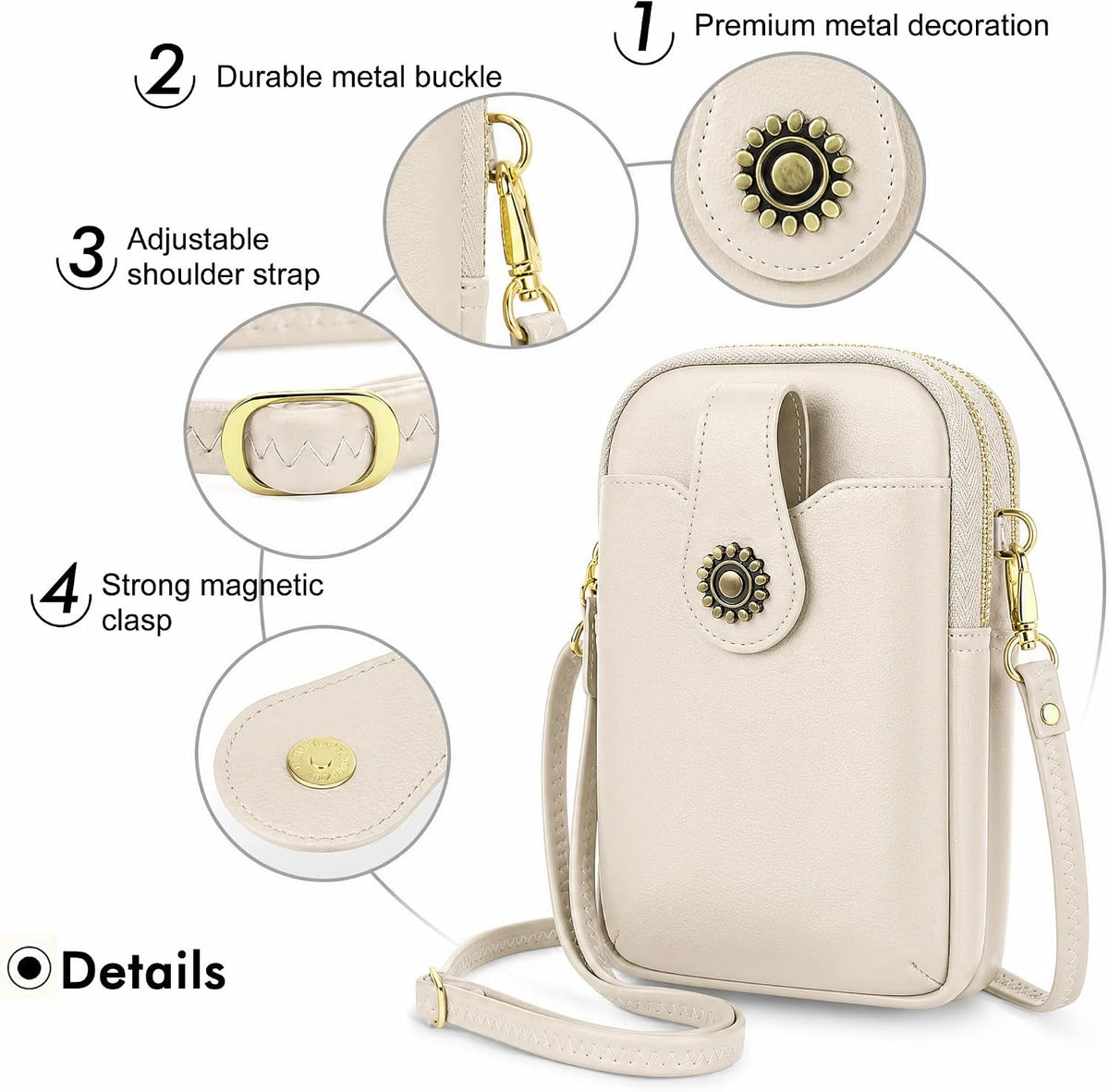 Small Crossbody Bags for Women, Leather RFID Cell Phone Purse, Trendy Travel Crossbody Purses with Zipper