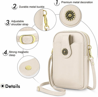 Small Crossbody Bags for Women, Leather RFID Cell Phone Purse, Trendy Travel Crossbody Purses with Zipper