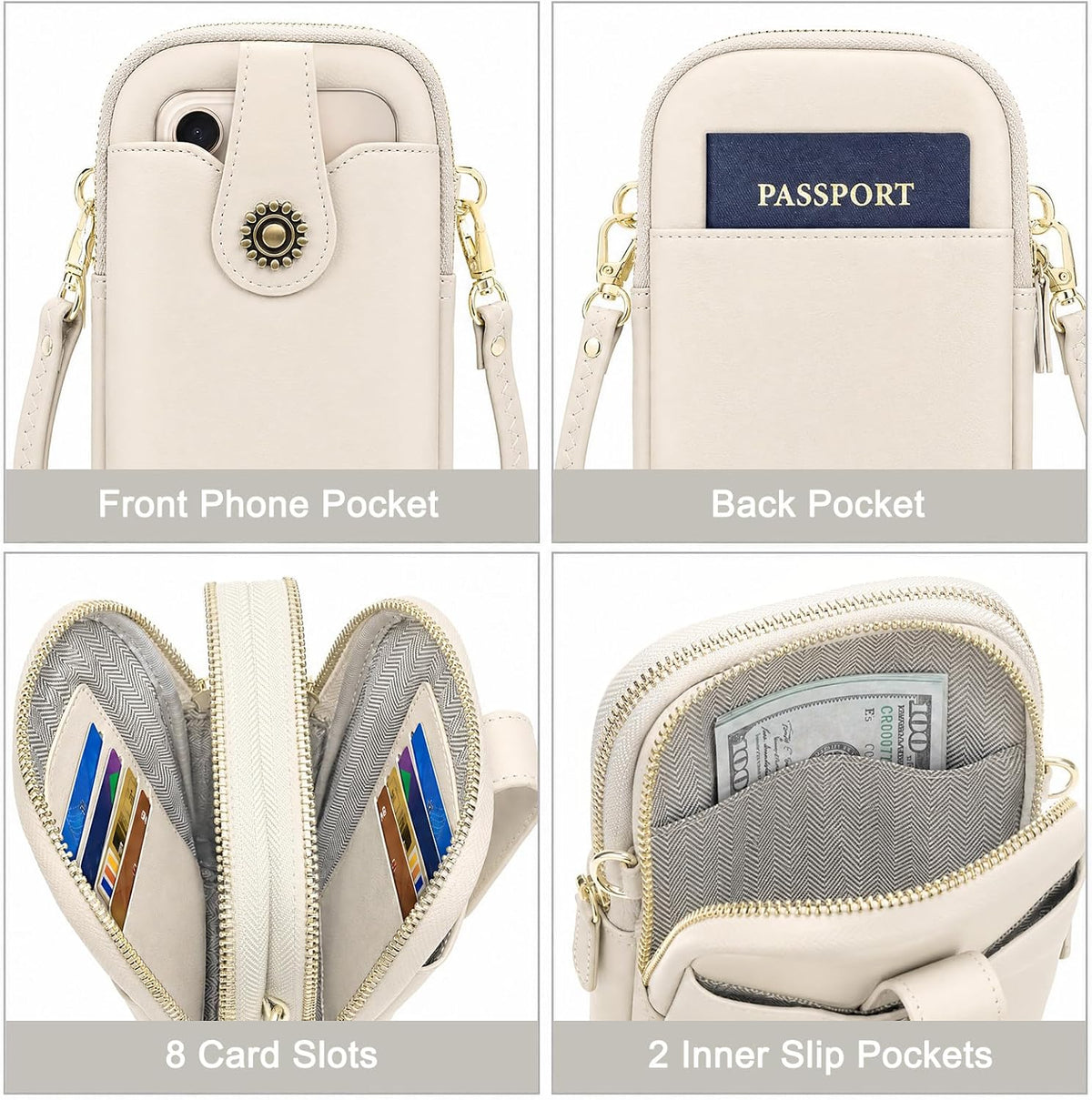 Small Crossbody Bags for Women, Leather RFID Cell Phone Purse, Trendy Travel Crossbody Purses with Zipper