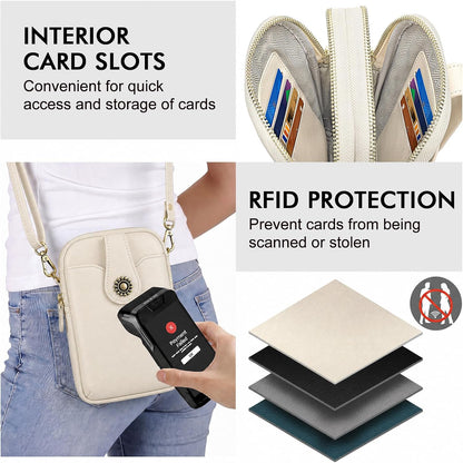 Small Crossbody Bags for Women, Leather RFID Cell Phone Purse, Trendy Travel Crossbody Purses with Zipper