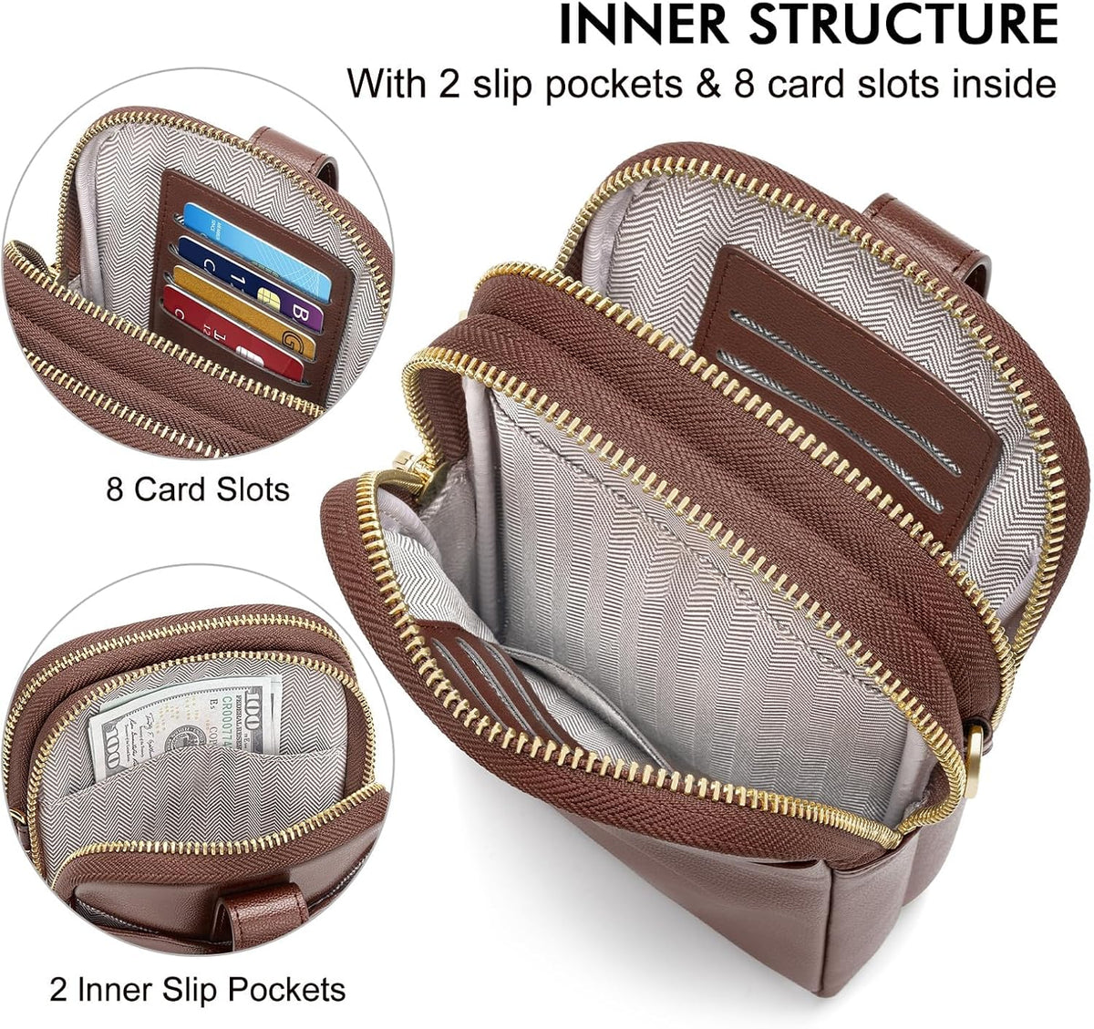 Small Crossbody Bags for Women, Leather RFID Cell Phone Purse, Trendy Travel Crossbody Purses with Zipper
