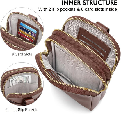 Small Crossbody Bags for Women, Leather RFID Cell Phone Purse, Trendy Travel Crossbody Purses with Zipper