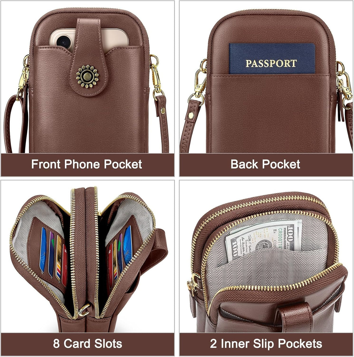 Small Crossbody Bags for Women, Leather RFID Cell Phone Purse, Trendy Travel Crossbody Purses with Zipper