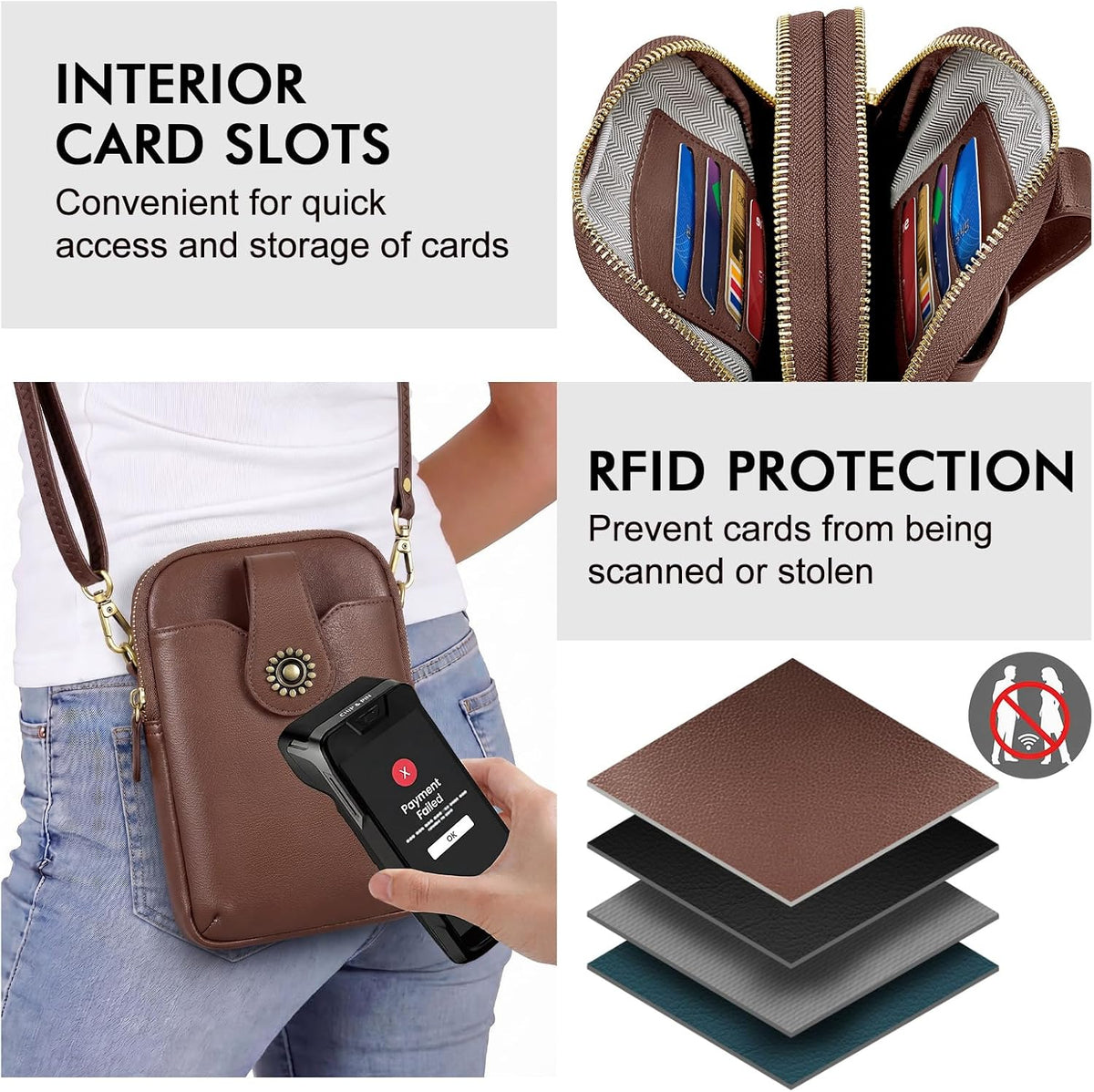 Small Crossbody Bags for Women, Leather RFID Cell Phone Purse, Trendy Travel Crossbody Purses with Zipper