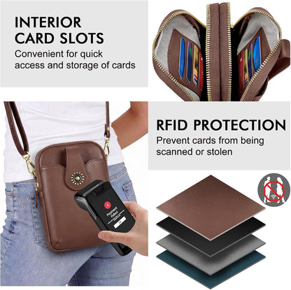 Small Crossbody Bags for Women, Leather RFID Cell Phone Purse, Trendy Travel Crossbody Purses with Zipper
