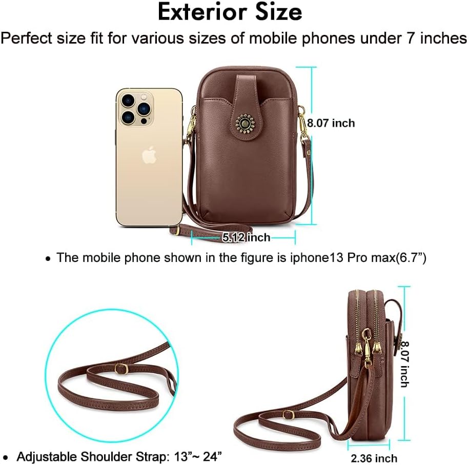 Small Crossbody Bags for Women, Leather RFID Cell Phone Purse, Trendy Travel Crossbody Purses with Zipper