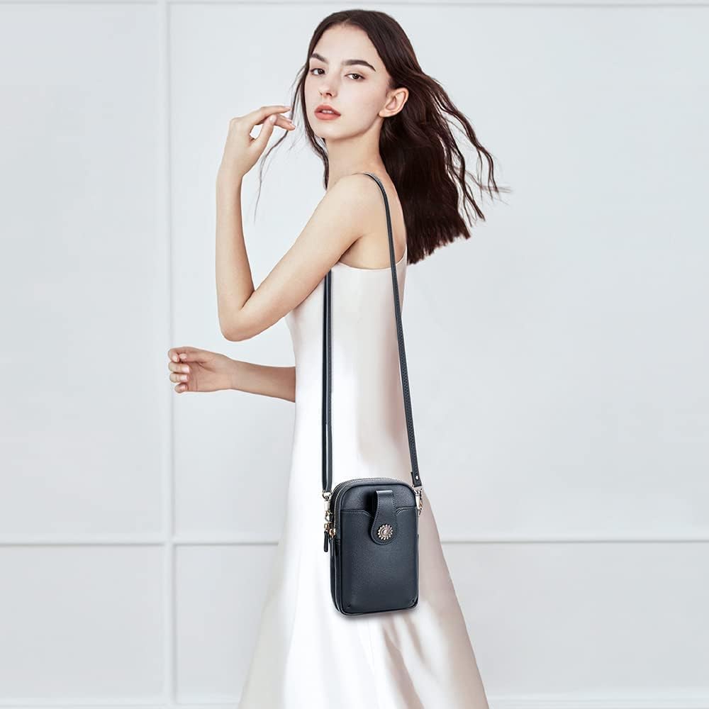 Small Crossbody Bags for Women, Leather RFID Cell Phone Purse, Trendy Travel Crossbody Purses with Zipper