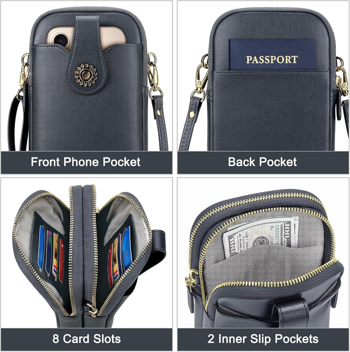 Small Crossbody Bags for Women, Leather RFID Cell Phone Purse, Trendy Travel Crossbody Purses with Zipper