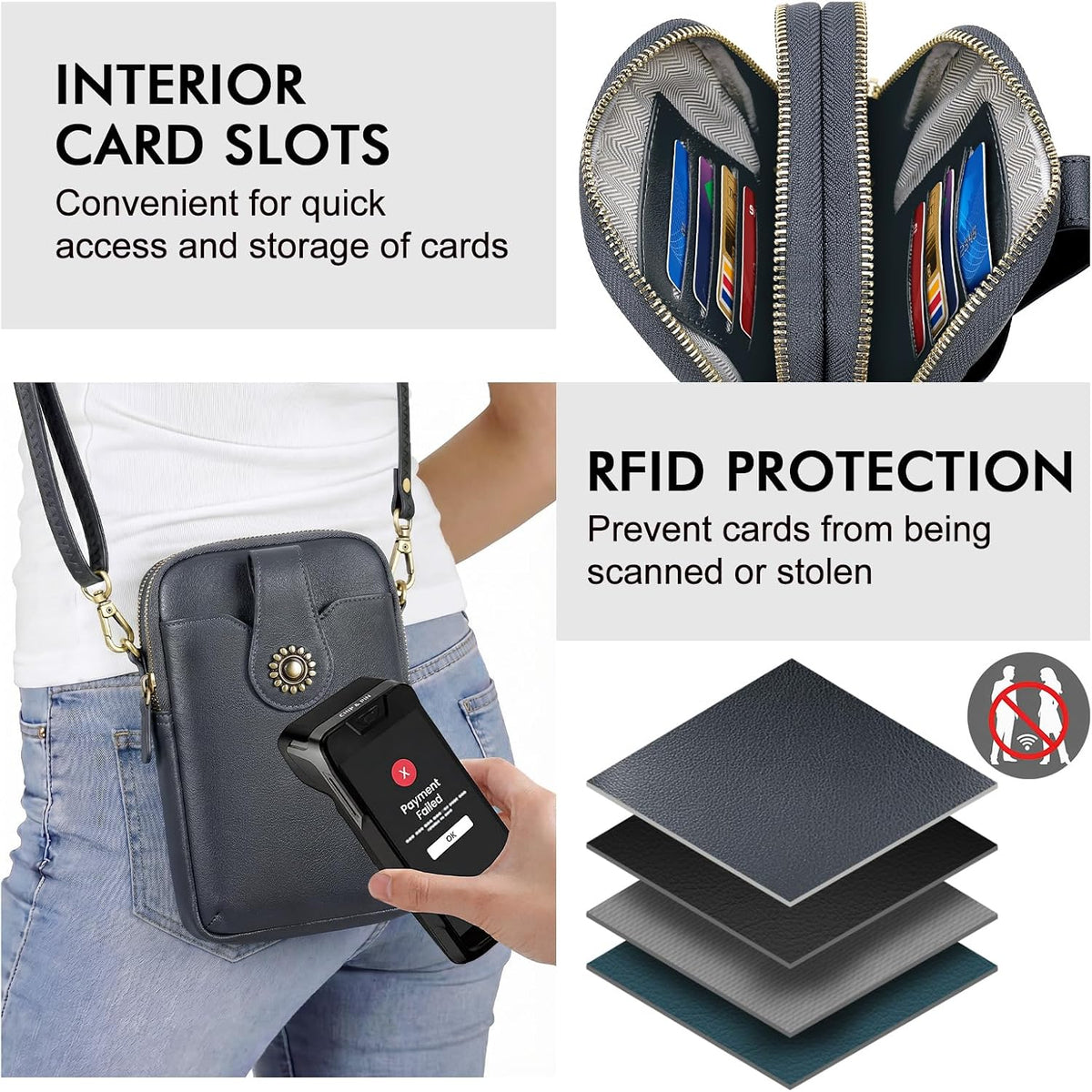 Small Crossbody Bags for Women, Leather RFID Cell Phone Purse, Trendy Travel Crossbody Purses with Zipper