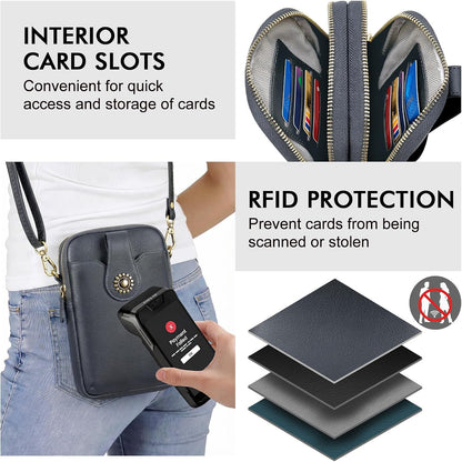 Small Crossbody Bags for Women, Leather RFID Cell Phone Purse, Trendy Travel Crossbody Purses with Zipper