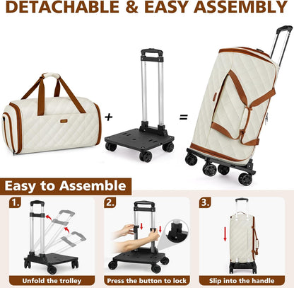 Rolling Garment Bags for Travel - Carry on Convertible Garment Duffle Bags with Wheels for Men Women, 4 in 1 Large Travel Duffel Bags with Shoes Compartment Hanging Suit Dress Weekender Bag 4pcs Set