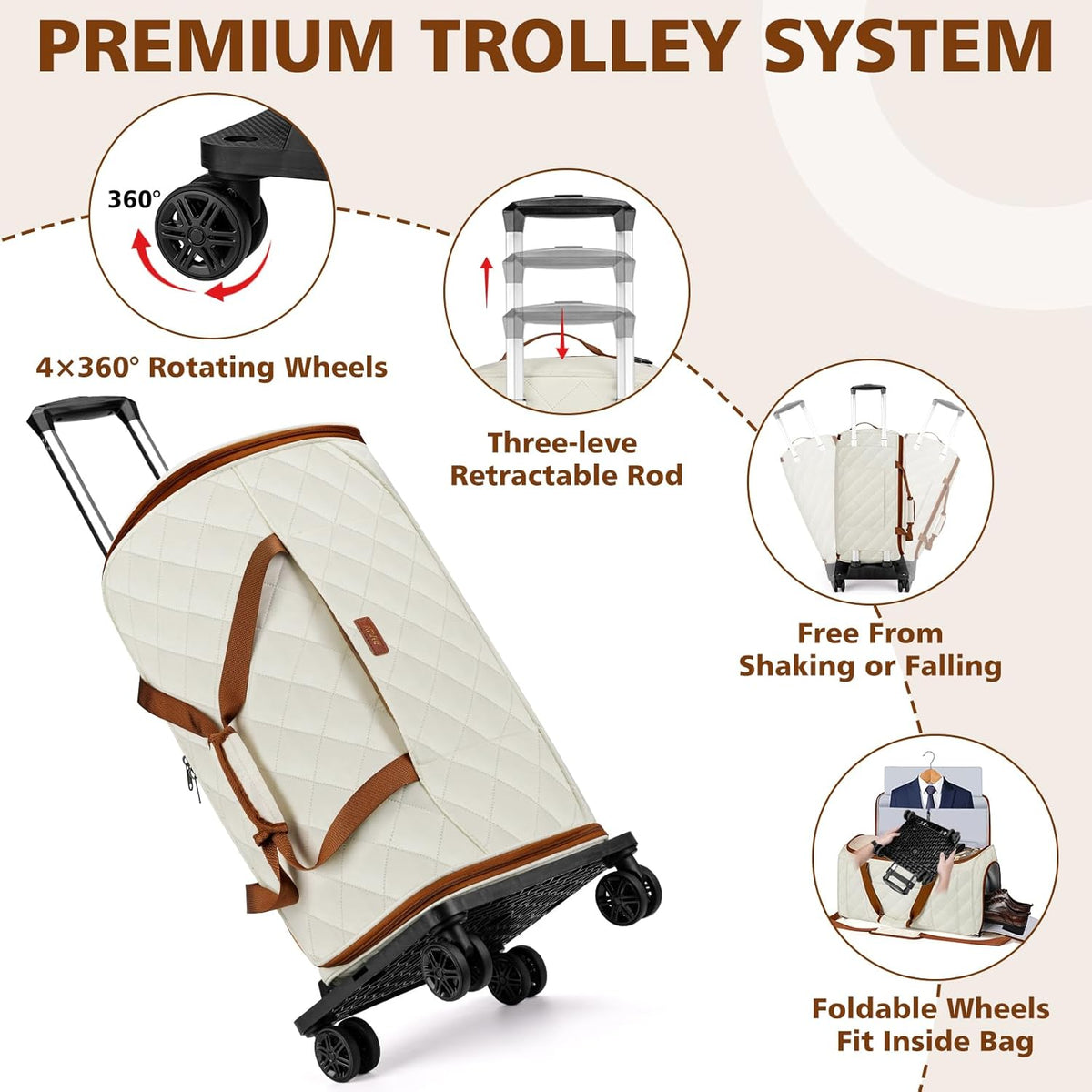 Rolling Garment Bags for Travel - Carry on Convertible Garment Duffle Bags with Wheels for Men Women, 4 in 1 Large Travel Duffel Bags with Shoes Compartment Hanging Suit Dress Weekender Bag 4pcs Set