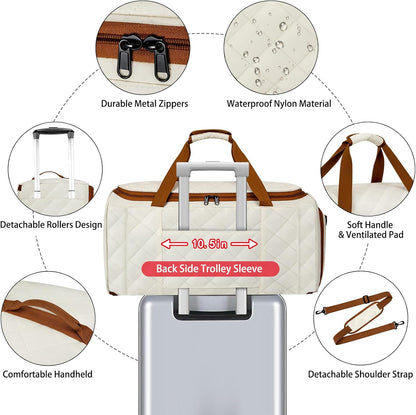 Rolling Garment Bags for Travel - Carry on Convertible Garment Duffle Bags with Wheels for Men Women, 4 in 1 Large Travel Duffel Bags with Shoes Compartment Hanging Suit Dress Weekender Bag 4pcs Set