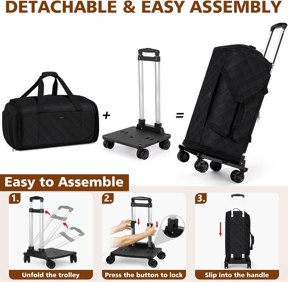Rolling Garment Bags for Travel - Carry on Convertible Garment Duffle Bags with Wheels for Men Women, 4 in 1 Large Travel Duffel Bags with Shoes Compartment Hanging Suit Dress Weekender Bag 4pcs Set