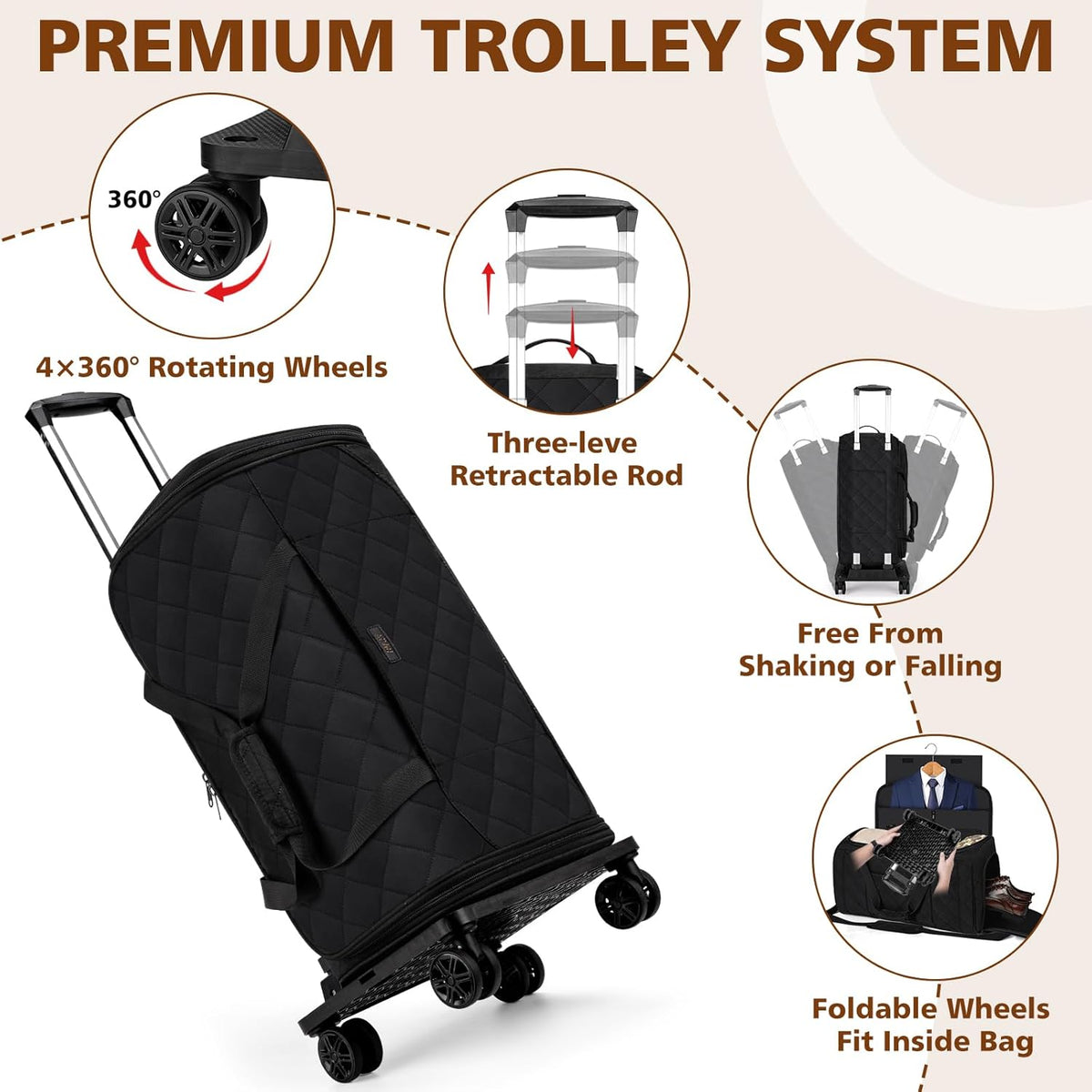 Rolling Garment Bags for Travel - Carry on Convertible Garment Duffle Bags with Wheels for Men Women, 4 in 1 Large Travel Duffel Bags with Shoes Compartment Hanging Suit Dress Weekender Bag 4pcs Set
