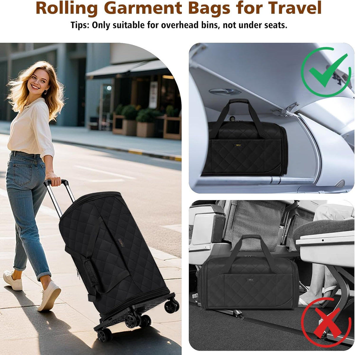 Rolling Garment Bags for Travel - Carry on Convertible Garment Duffle Bags with Wheels for Men Women, 4 in 1 Large Travel Duffel Bags with Shoes Compartment Hanging Suit Dress Weekender Bag 4pcs Set