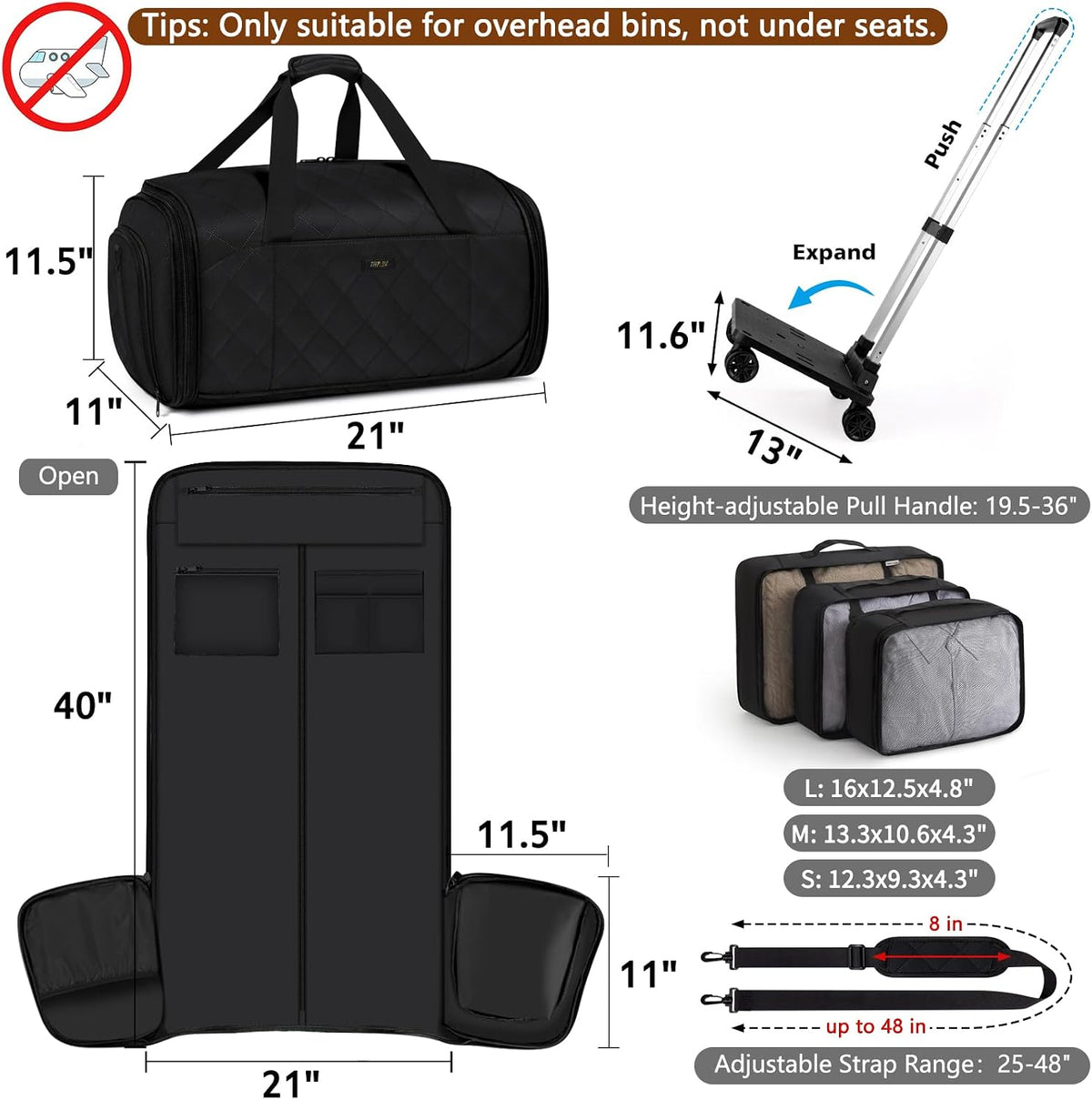 Rolling Garment Bags for Travel - Carry on Convertible Garment Duffle Bags with Wheels for Men Women, 4 in 1 Large Travel Duffel Bags with Shoes Compartment Hanging Suit Dress Weekender Bag 4pcs Set