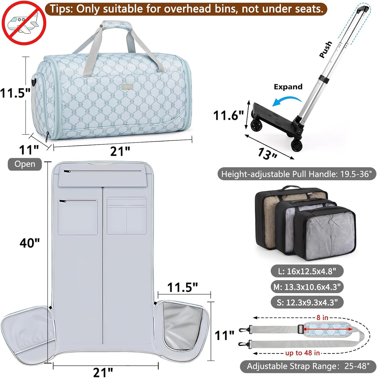 Rolling Garment Bags for Travel - Carry on Convertible Garment Duffle Bags with Wheels for Men Women, 4 in 1 Large Travel Duffel Bags with Shoes Compartment Hanging Suit Dress Weekender Bag 4pcs Set