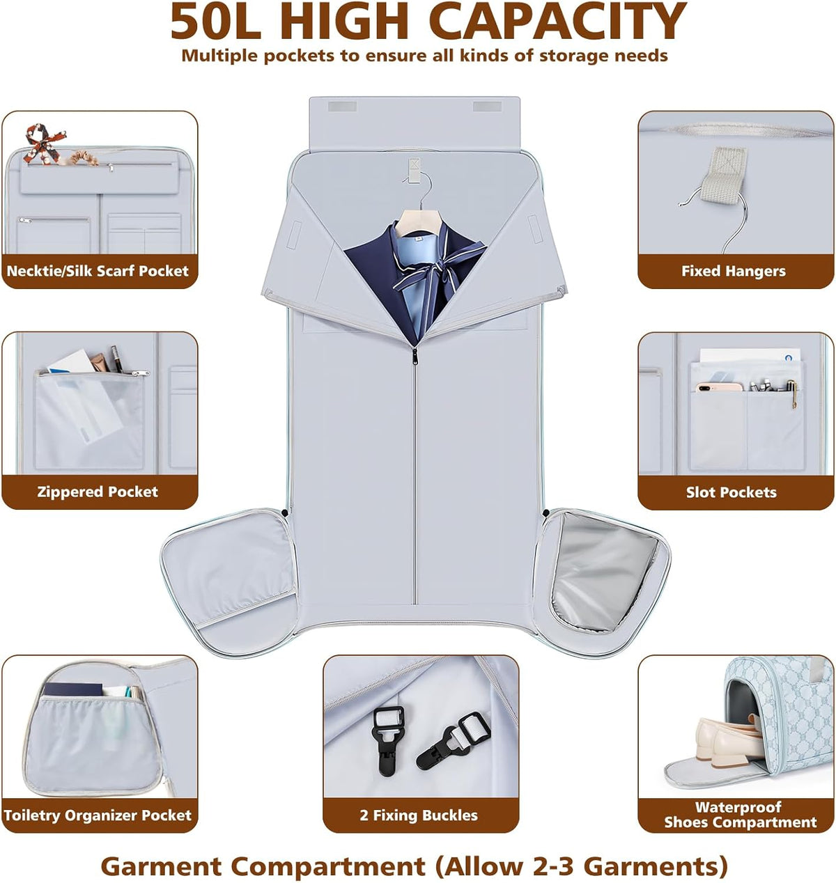 Rolling Garment Bags for Travel - Carry on Convertible Garment Duffle Bags with Wheels for Men Women, 4 in 1 Large Travel Duffel Bags with Shoes Compartment Hanging Suit Dress Weekender Bag 4pcs Set