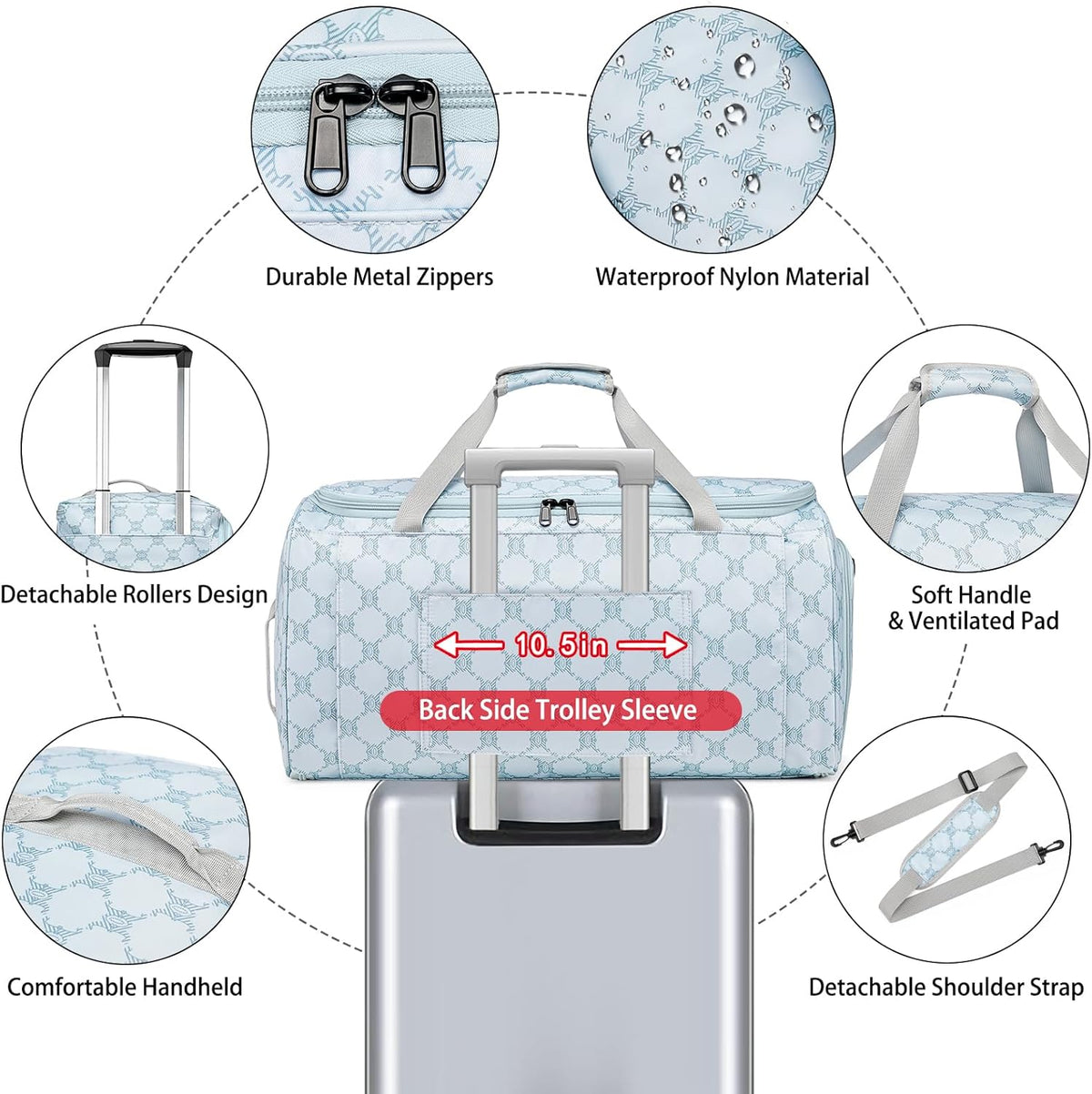 Rolling Garment Bags for Travel - Carry on Convertible Garment Duffle Bags with Wheels for Men Women, 4 in 1 Large Travel Duffel Bags with Shoes Compartment Hanging Suit Dress Weekender Bag 4pcs Set