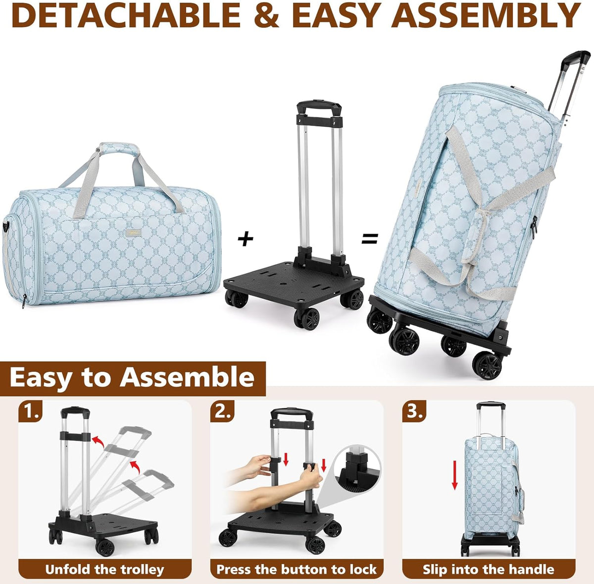 Rolling Garment Bags for Travel - Carry on Convertible Garment Duffle Bags with Wheels for Men Women, 4 in 1 Large Travel Duffel Bags with Shoes Compartment Hanging Suit Dress Weekender Bag 4pcs Set