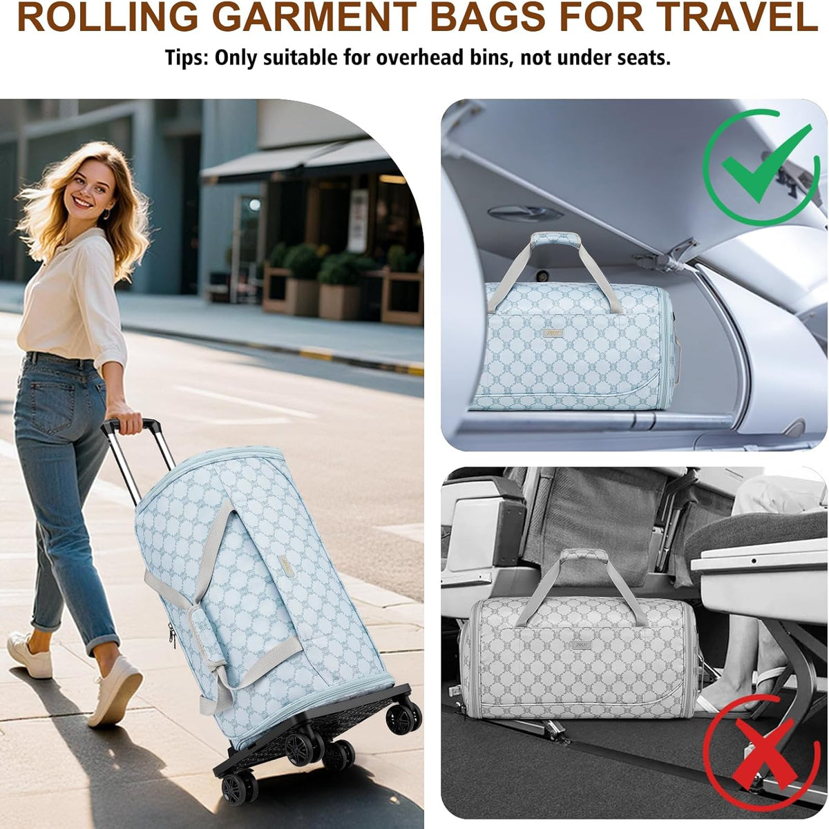 Rolling Garment Bags for Travel - Carry on Convertible Garment Duffle Bags with Wheels for Men Women, 4 in 1 Large Travel Duffel Bags with Shoes Compartment Hanging Suit Dress Weekender Bag 4pcs Set