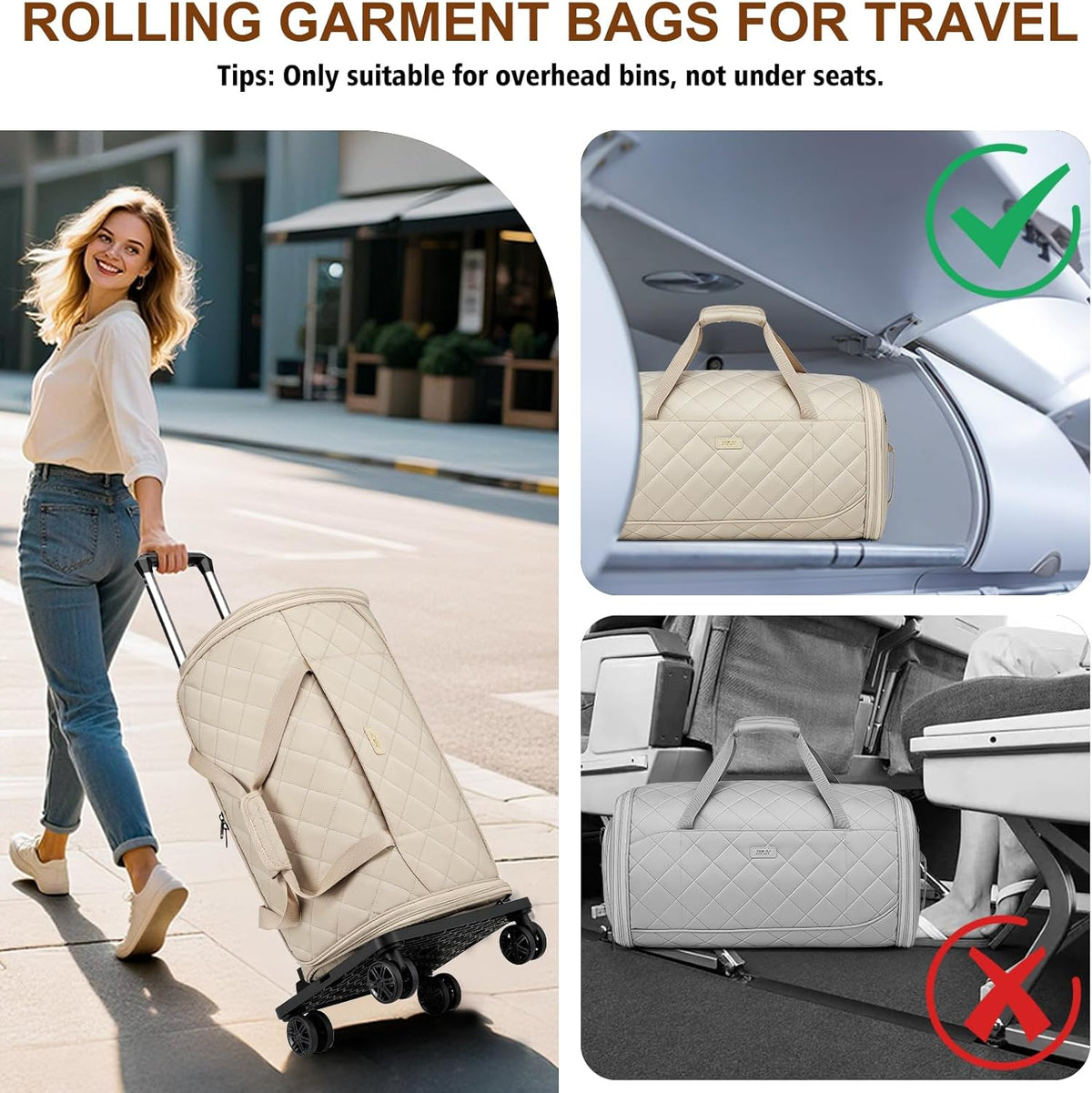 Rolling Garment Bags for Travel - Carry on Convertible Garment Duffle Bags with Wheels for Men Women, 4 in 1 Large Travel Duffel Bags with Shoes Compartment Hanging Suit Dress Weekender Bag 4pcs Set