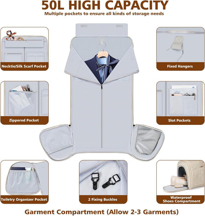 Rolling Garment Bags for Travel - Carry on Convertible Garment Duffle Bags with Wheels for Men Women, 4 in 1 Large Travel Duffel Bags with Shoes Compartment Hanging Suit Dress Weekender Bag 4pcs Set
