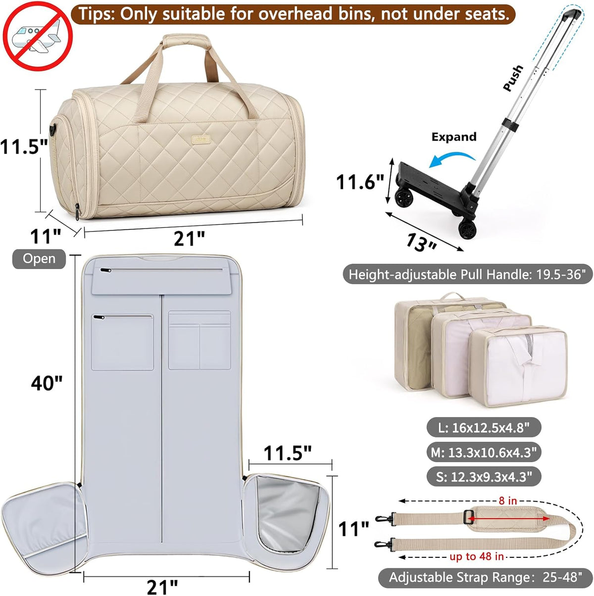 Rolling Garment Bags for Travel - Carry on Convertible Garment Duffle Bags with Wheels for Men Women, 4 in 1 Large Travel Duffel Bags with Shoes Compartment Hanging Suit Dress Weekender Bag 4pcs Set