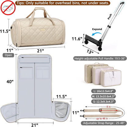 Rolling Garment Bags for Travel - Carry on Convertible Garment Duffle Bags with Wheels for Men Women, 4 in 1 Large Travel Duffel Bags with Shoes Compartment Hanging Suit Dress Weekender Bag 4pcs Set