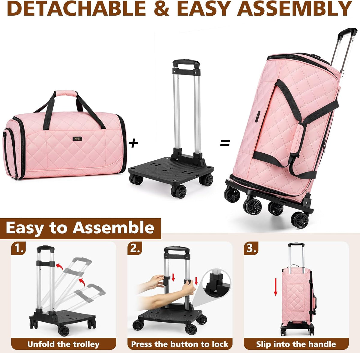 Rolling Garment Bags for Travel - Carry on Convertible Garment Duffle Bags with Wheels for Men Women, 4 in 1 Large Travel Duffel Bags with Shoes Compartment Hanging Suit Dress Weekender Bag 4pcs Set