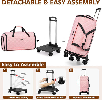 Rolling Garment Bags for Travel - Carry on Convertible Garment Duffle Bags with Wheels for Men Women, 4 in 1 Large Travel Duffel Bags with Shoes Compartment Hanging Suit Dress Weekender Bag 4pcs Set