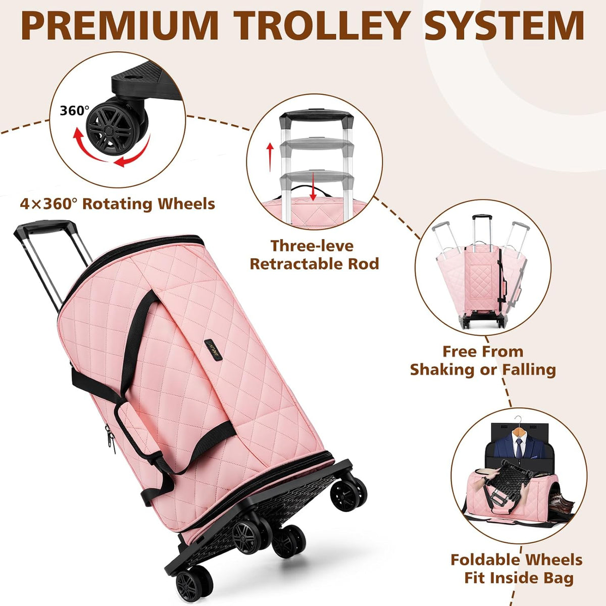 Rolling Garment Bags for Travel - Carry on Convertible Garment Duffle Bags with Wheels for Men Women, 4 in 1 Large Travel Duffel Bags with Shoes Compartment Hanging Suit Dress Weekender Bag 4pcs Set